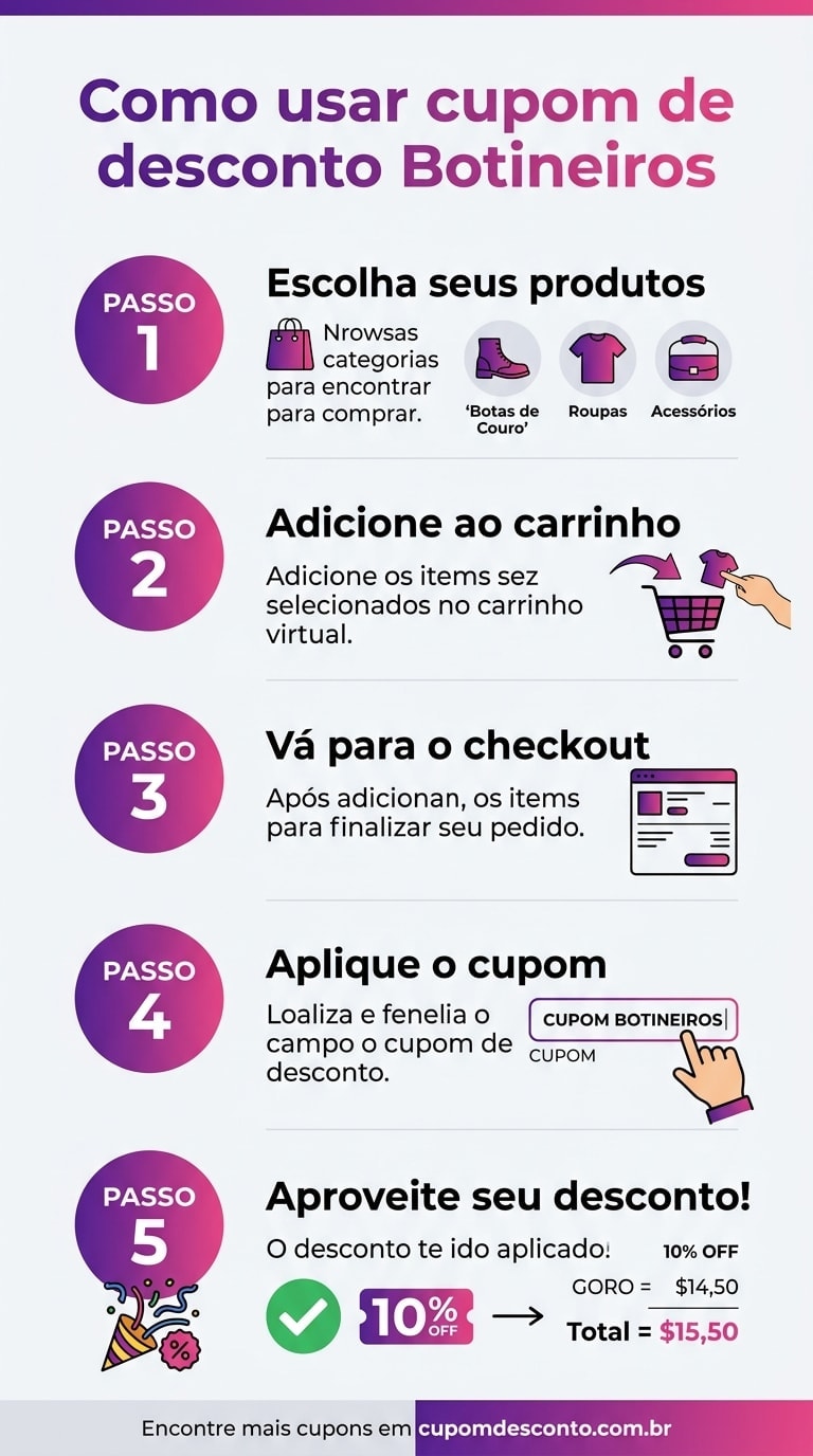 Como usar cupom de desconto Botineiros Como usar cupom Botineiros — guia passo a passo