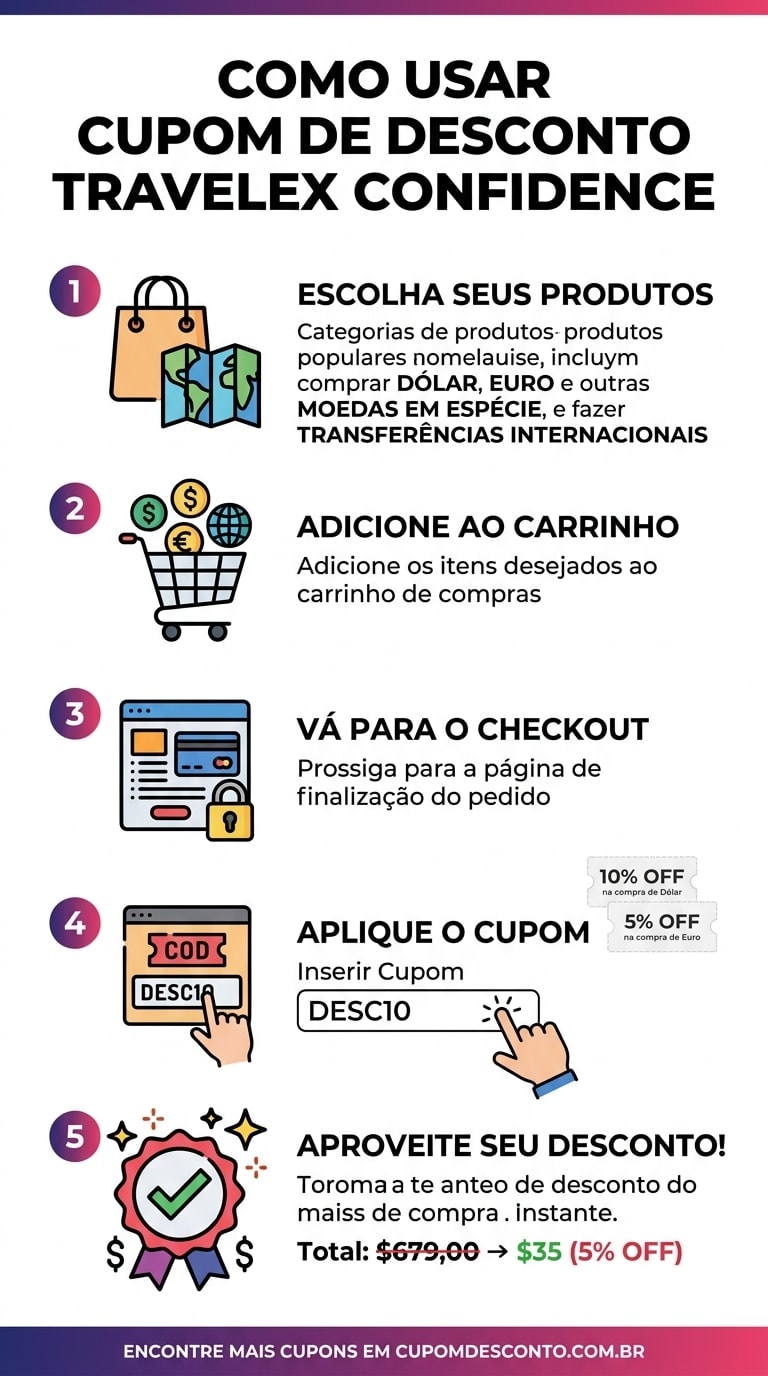 Como usar cupom de desconto Travelex Confidence Como usar cupom Travelex Confidence — guia passo a passo